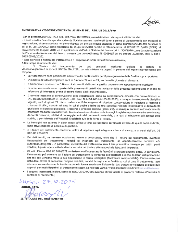CCTV - INFORMATION DOCUMENT - ITALY