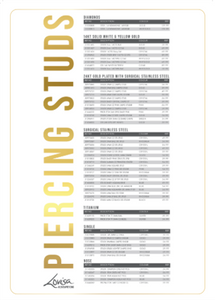 PIERCING STUDEX PRICE LIST (PIERCMENU003) SEPT 2025 - USA