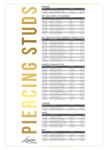 PIERCING STUDEX PRICE LIST (PIERCMENU003) SEPT 2025 - AUSTRALIA