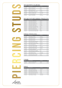 PIERCING STUDEX PRICE LIST (PIERCMENU003) SEPT 2025 - BELGIUM ENGLISH