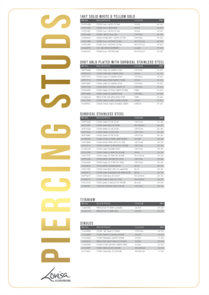 PIERCING STUDEX PRICE LIST (PIERCMENU003) SEPT 2025 - BELGIUM ENGLISH