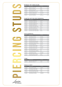 PIERCING STUDEX PRICE LIST (PIERCMENU003) SEPT 2025 - BELGIUM FRENCH
