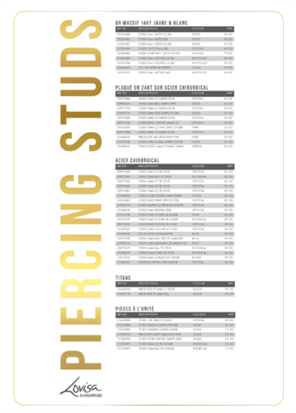 PIERCING STUDEX PRICE LIST (PIERCMENU003) SEPT 2025 - BELGIUM FRENCH
