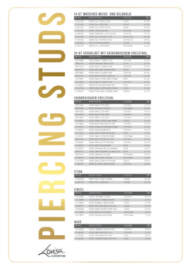 PIERCING STUDEX PRICE LIST (PIERCMENU003) SEPT 2025 - GERMAN