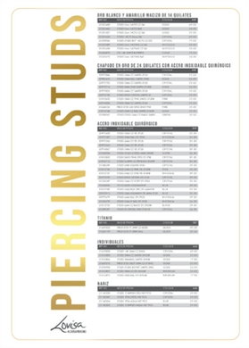 PIERCING STUDEX PRICE LIST (PIERCMENU003) SEPT 2025 - SPAIN