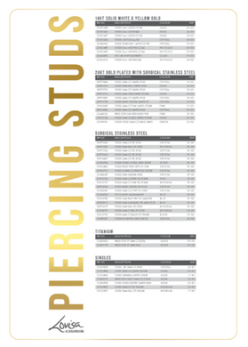 PIERCING STUDEX PRICE LIST (PIERCMENU003) SEPT 2025 - LUXEMBOURG ENGLISH