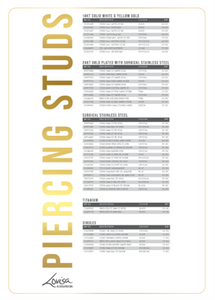 PIERCING STUDEX PRICE LIST (PIERCMENU003) SEPT 2025 - LUXEMBOURG ENGLISH