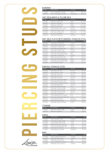 PIERCING STUDEX PRICE LIST (PIERCMENU003) SEPT 2025 - NEW ZEALAND