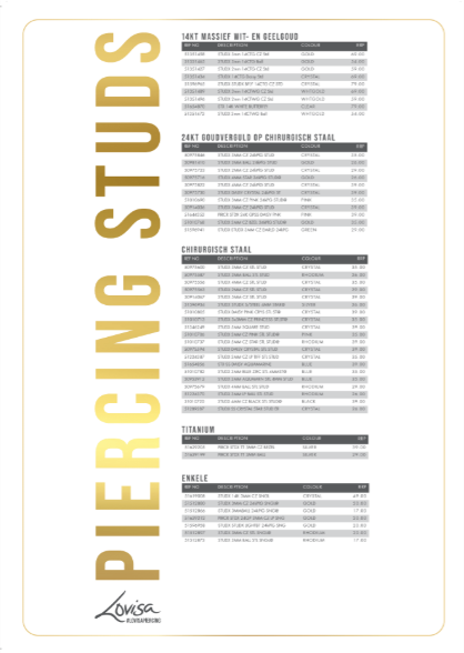 PIERCING STUDEX PRICE LIST (PIERCMENU003) SEPT 2025 - NETHERLANDS