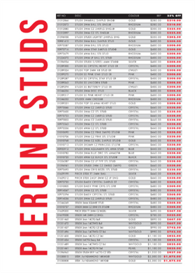25% OFF PIERCING SELECTED STYLES PRICE LIST - SOUTH AFRICA & NAMBIA