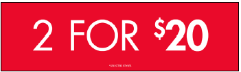 2 FOR 20 GONDOLA SIGN